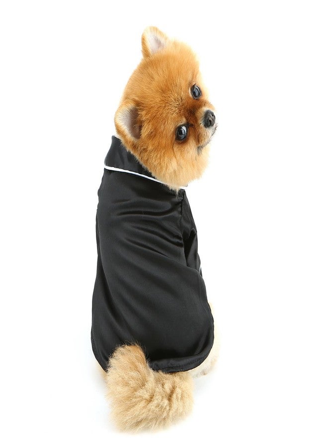 PAIDEFUL Soft Faux Silk Sleepwear for Small Dogs Cats Lapel Doggie Loungewear Lightweight Breathable Puppy Pajamas PJS Two-Legged Pet Shirt Clothes Summer Spring Chihuahua Apparel Button Up,Black,S - Image 3